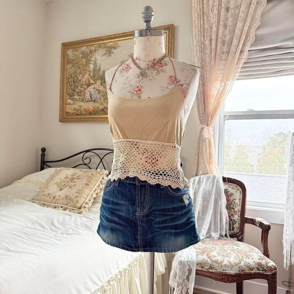 crochet halter top ‎ Y2K crochet trim halter top large - Picture 2 of 6